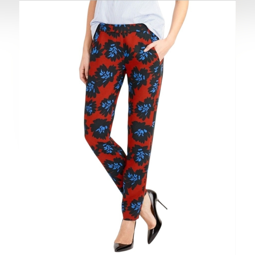 J.Crew Brick And Blue Firework Floral Print Pants Size 8